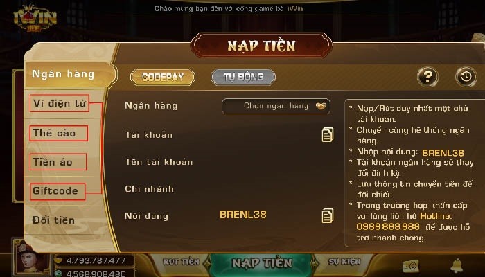 cách nạp tiền iwin